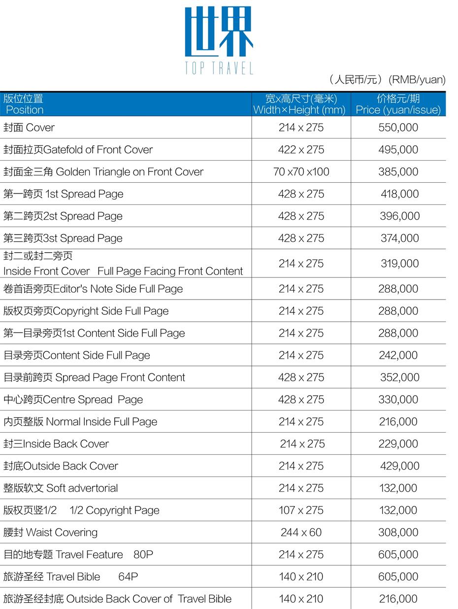 世界杂志广告投放最新价格